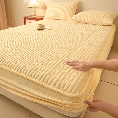 WASART Quilted coral fleece mattress protector cover winter warm elastic fitted sheet couple double bed protection pad 180x200