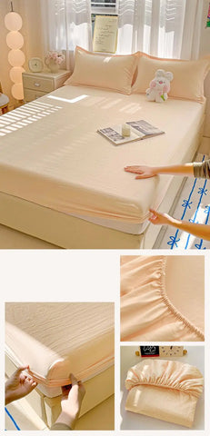 New Ultra-Thin Grid Pattern Fitted Sheet Set Washed Cotton Skin-Friendly Mattress Dust Cover Soft Breathable Household Mat