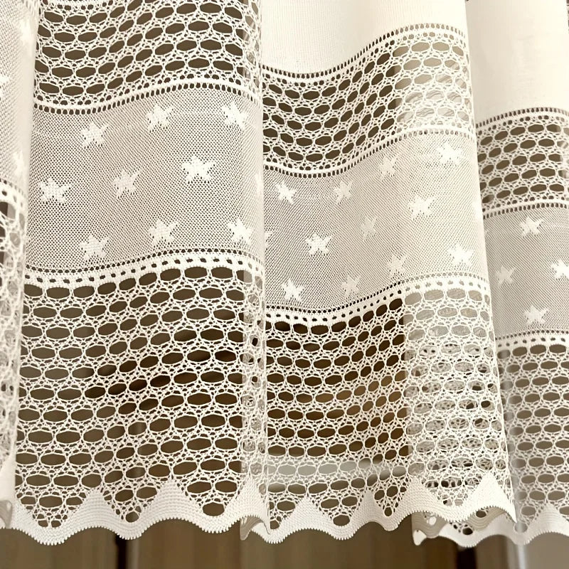 1pc Beige Lace Short Curtians For kitchen Cafe Study Room Door Half Sheer Voile Star Design Partitions Block Small Window Drapes