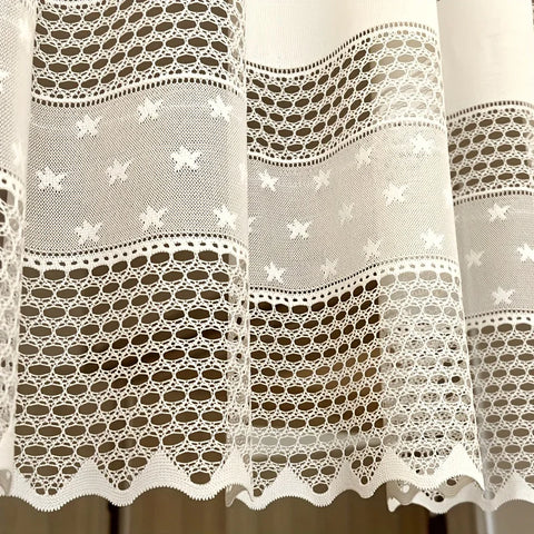 1pc Beige Lace Short Curtians For kitchen Cafe Study Room Door Half Sheer Voile Star Design Partitions Block Small Window Drapes