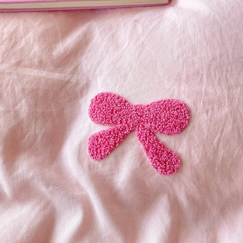 Cute Pink Bows Duvet Cover Set, 3D Embroidery Bedding Sets Pink Bed Set, Comfy Queen Comforter Covers Soft for Girls Kids Teens