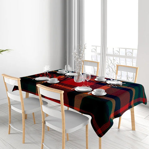 Modern Plaid Tablecloth: Green, Black, Red Square Shape for Kitchen Dining Room Decorations Home Textiles Bedroom Linens