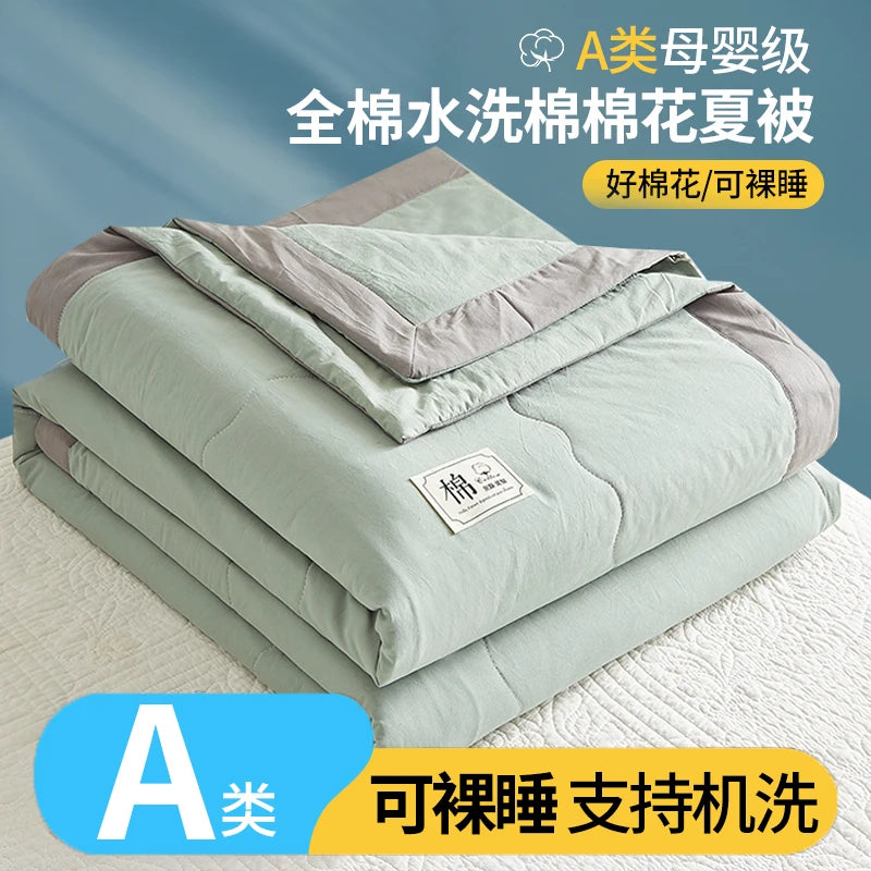 Summer Blanket 100% Cotton Inside and Outside Pure Cotton Air Conditioning Quilt Soft Skin-friendly Breathable Thin Duvet Summer