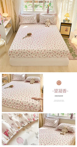100%Cotton Bed Sheet on Elastic Cute Dinosaur Printed Mattress Cover for Kids Cartoon Pure Cotton Bed Linen (without pillowcase)