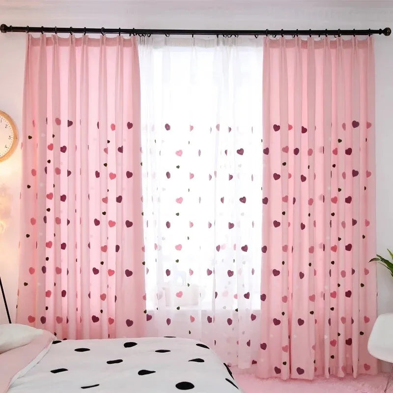 Cartoon Pink Heart Shape Blackout Curtains For Baby Girls Bedroom  Lovely Tulle For Living Room Window Treatment Drapys X-M05#30