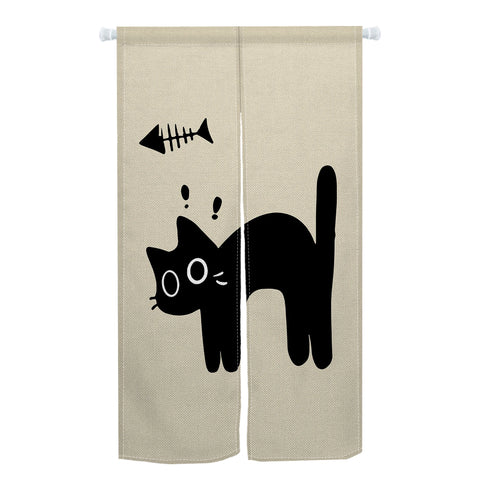 Japanese Cute Cat Door Curtain Izakaya Dining Room Blackout Partition Linen Doorway Curtains Room Entrance Hanging Half Curtains