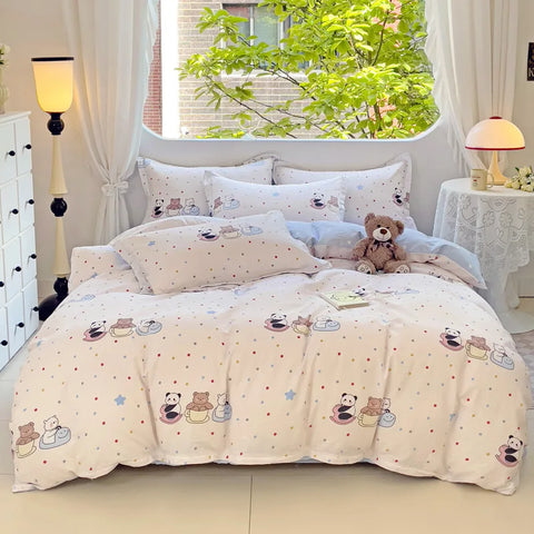 Cute Bear Duvet Cover Set for Teens, 3-Pieces Set 100%Cotton Comforter Cover with Pillow Shams, Soft Comfortable Kids Bedding