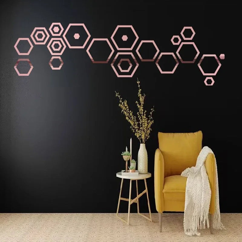 24pcs Hollow 3D Hexagonal Mirror Wall Sticker DIY Honeycomb Decoration Self Adhesive Paper Waterproof Home Living Room Bedroom