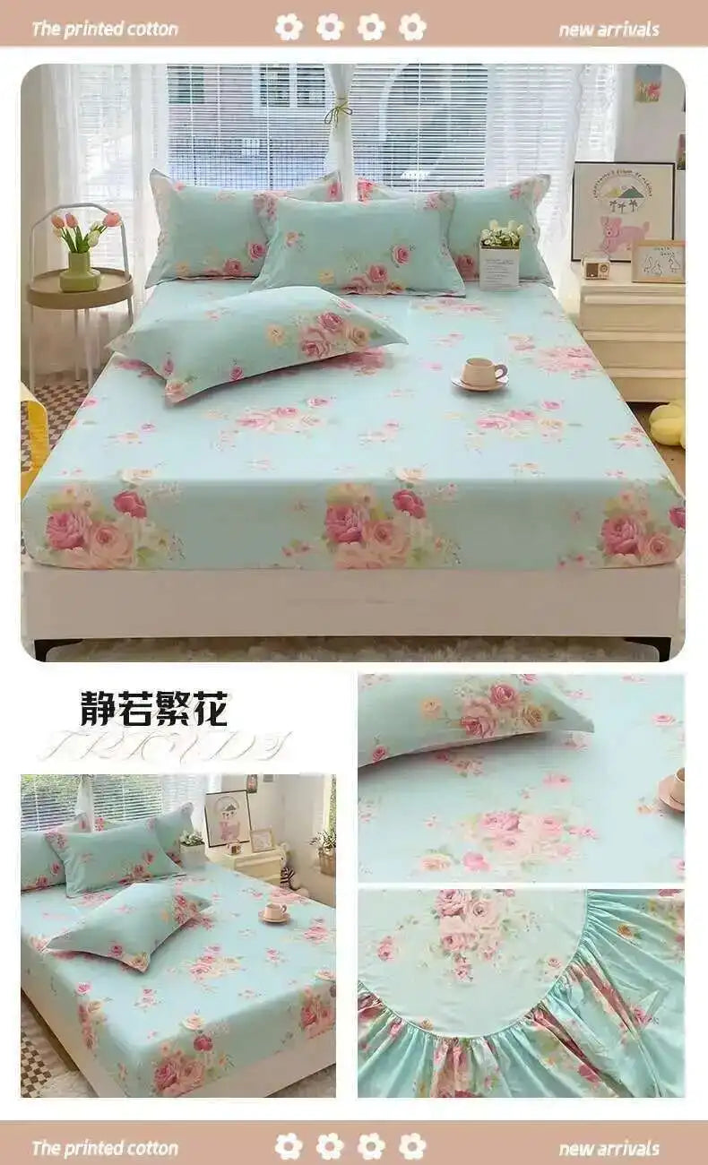 100% Cotton Kids Fitted Sheet - Pink Cartoon Print Single Size, Soft Bed Sheet Mattress Cover (No Pillowcase)