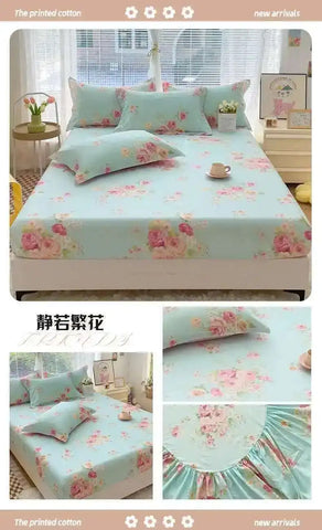 100% Cotton Kids Fitted Sheet - Pink Cartoon Print Single Size, Soft Bed Sheet Mattress Cover (No Pillowcase)