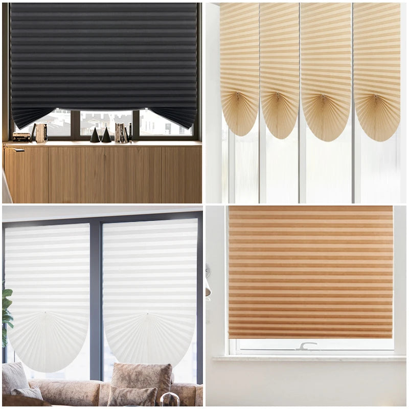 Simple Adhesive Window Shades Non-woven Fabric Pleated Zebra Blinds Roller Room Blackout Curtain For Bedroom Living Room Balcony