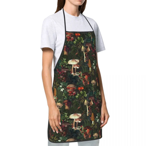 Unisex Vintage Night Mushrooms Apron Adult Women Men Chef Tablier Cuisine for Cooking Kitchen Botanical Forest Garden Painting