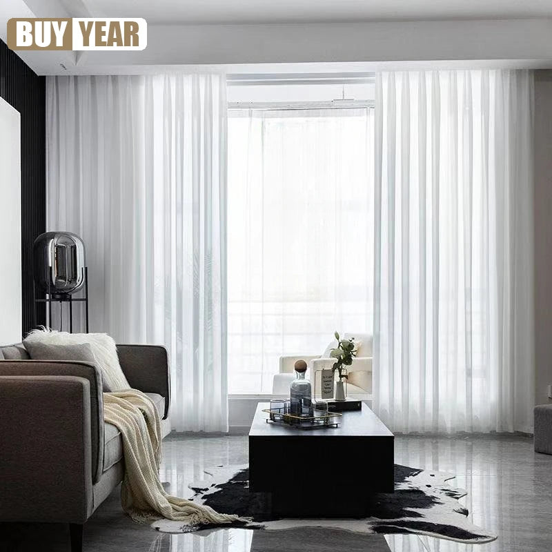 High Quality Solid White Tulle Curtains for Living Room Cream Decoration Beige Window Sheer Voile Modern Bedroom Chiffon Decor