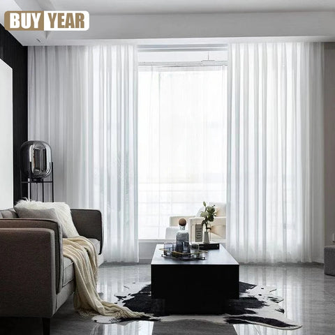 High Quality Solid White Tulle Curtains for Living Room Cream Decoration Beige Window Sheer Voile Modern Bedroom Chiffon Decor