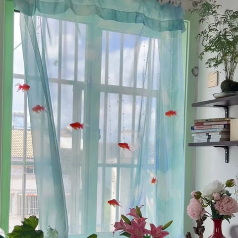 Blue Tulle Curtains DIY Red Fish Hanging Pendant Curtains Decoration Livingroom Partition Curtains Window Curtains for Bedroom