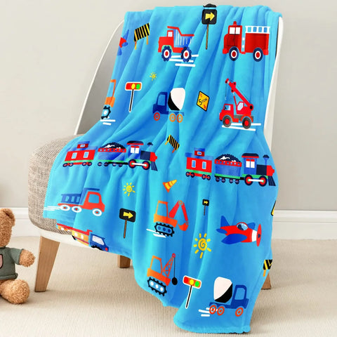 Yellow Construction Truck Blanket Cartoon Tractor Cars Flannel Throw Blankets for All Season Kids Boys Excavator Sofa Blanket