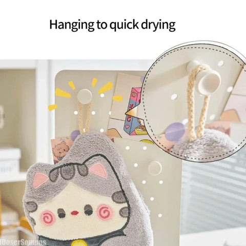 Cute Cat Hand Towel Double-thickness Hand Towel Quick-drying Absorbent Kitchen Cleaning Rag Bathroom Hanging Towels Home Supplie