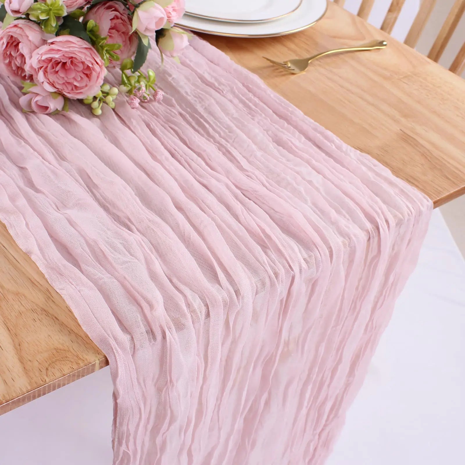1PC Gauze Voile Table Runner Boho Pink Blue Cheesecloth Dinning Table Decoration For Wedding Party Banquet Bride Shower