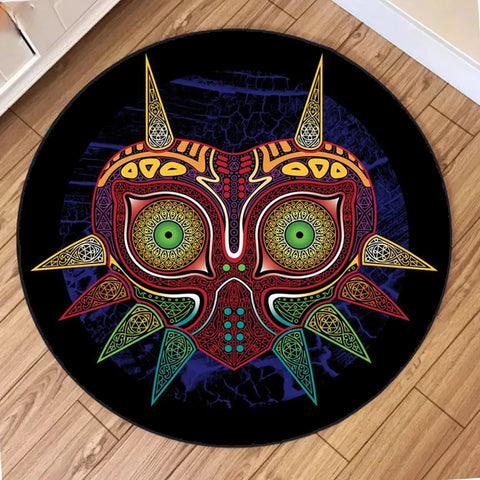 Zelda Symbol Round Rug Retro Style Game Room Carpet for Living Room Gaming Decor Zelda Majora’s Mask Rug Gift for Gamer