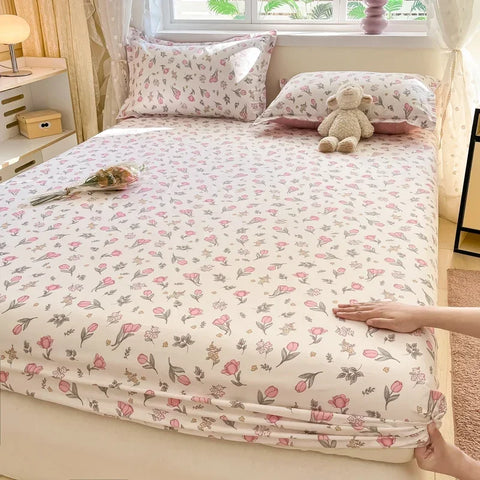 100%Cotton Bed Sheet on Elastic Cute Dinosaur Printed Mattress Cover for Kids Cartoon Pure Cotton Bed Linen (without pillowcase)