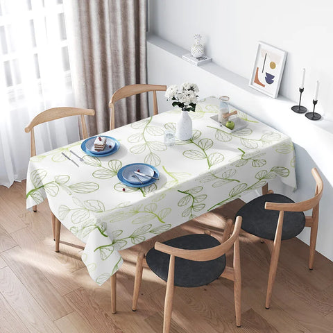 Modern Simple Green Leaves Tablecloth Perfect for Dining Tables, Reusable Kitchen Covers, Decorative Home Textiles, Washable Eas