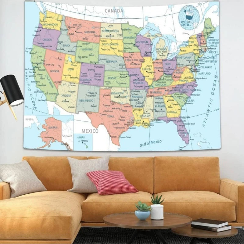 United State Map Tapestry, US Maps Tapestries for Kids Student, Educational Tapestry Wall Hanging for Classroom Bedroom Living