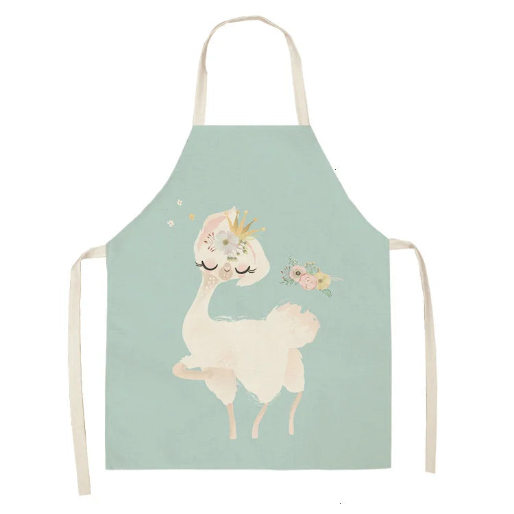 Alpaca Llama Cactus Printed Cotton Linen Sleeveless Aprons Kitchen Women Pinafore Home Cooking Baking Waist Bib Fartuchy Tablier