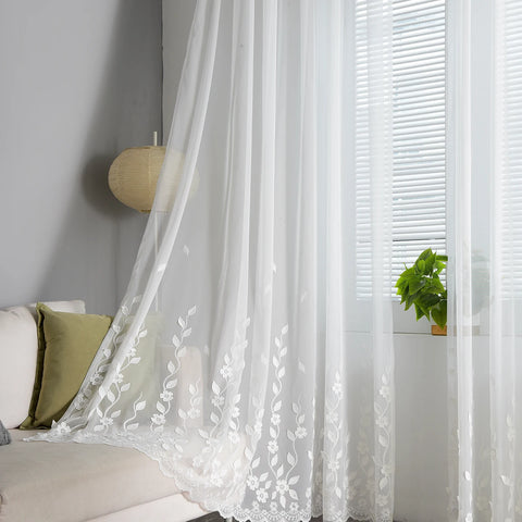 Embroidery Tulle Curtain For Living Room Modern Flower Sheer Voile Drapes For Bedroom Cortinas