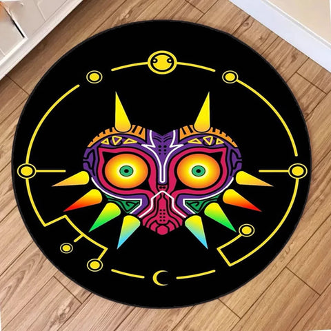 Zelda Symbol Round Rug Retro Style Game Room Carpet for Living Room Gaming Decor Zelda Majora’s Mask Rug Gift for Gamer