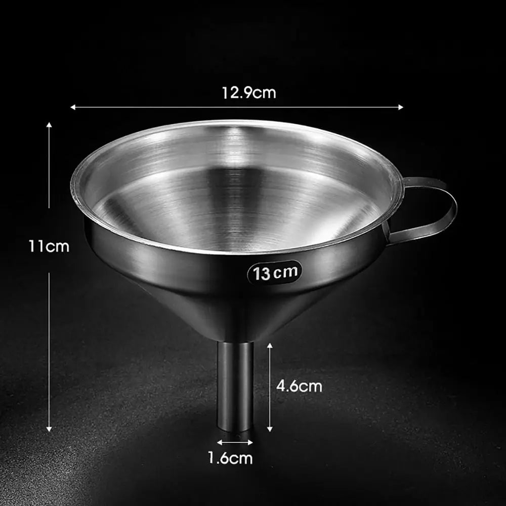 Wide Mouth Stainless Steel Funnel Spice Cooking Oil Filter Kitchen Tool Strainer with Handle Oil Spill Filter Funnel