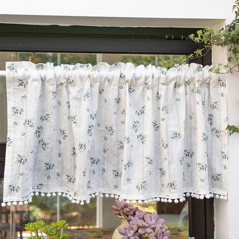Korean Daisy Curtains Road Pocket Shade Curtain Floral Tassel for Kitchen Bedroom Living Room Bay Window Cabinet Curtain