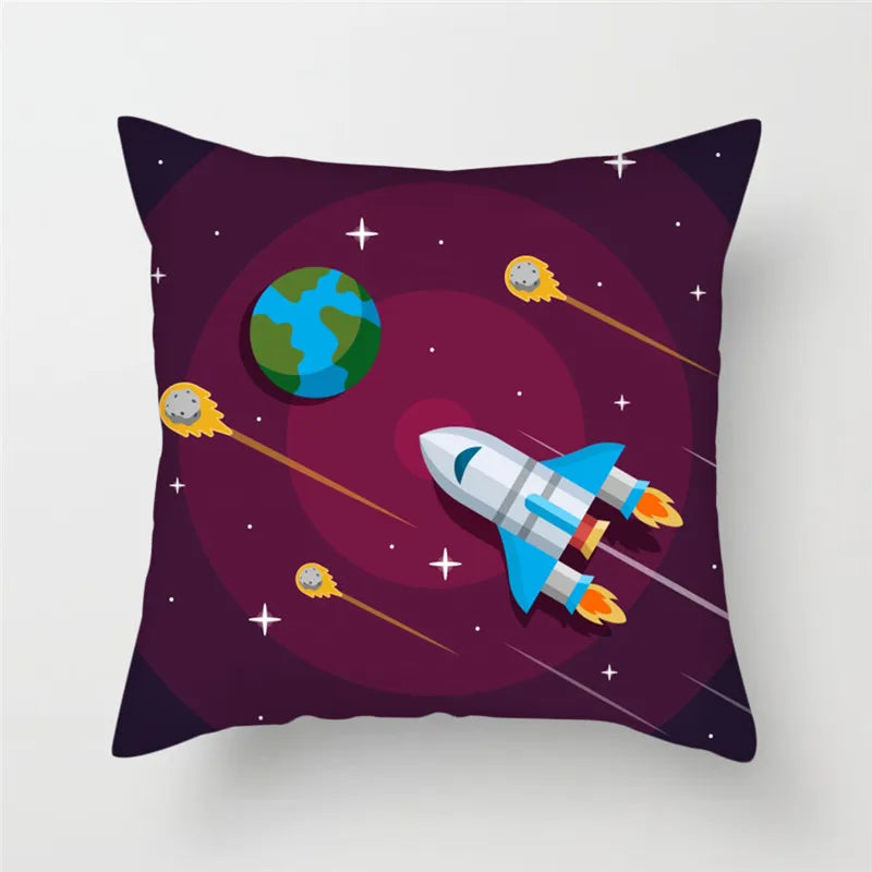 Cartoon Astronaut Rocket Spaceship Sofa Home Bedroom Decoration Pillowcase Kids Room  Space Theme Cushion Cover