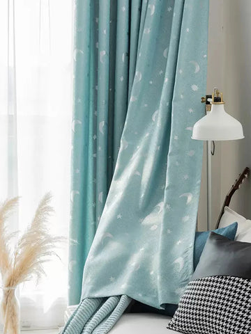 Children's Room Bedroom Star Shading Modern Minimalist Blue Curtains