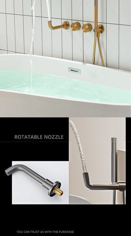 Luxury brass brushed gold wall mounted bathroom faucet with embedded dual handle hot and cold water 2 function bathtub mixer