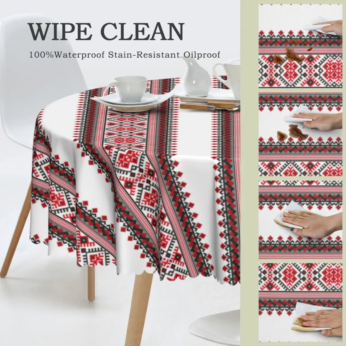 Ukraine Vyshyvanka Embroidery Tablecloth Round Oilproof Bohemian Geometric Table Cover Cloth for Kitchen 60 inches