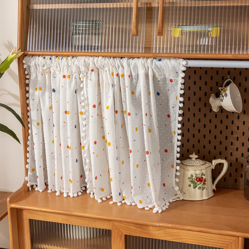 Korean Daisy Curtains Road Pocket Shade Curtain Floral Tassel for Kitchen Bedroom Living Room Bay Window Cabinet Curtain