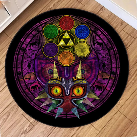 Zelda Symbol Round Rug Retro Style Game Room Carpet for Living Room Gaming Decor Zelda Majora’s Mask Rug Gift for Gamer