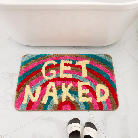 Get Naked Runner Black and White Cute Bathroom Rug Long Get Naked Rug Funny Bathroom Decor for Apartment Bathmat 40x60cm 50x80cm