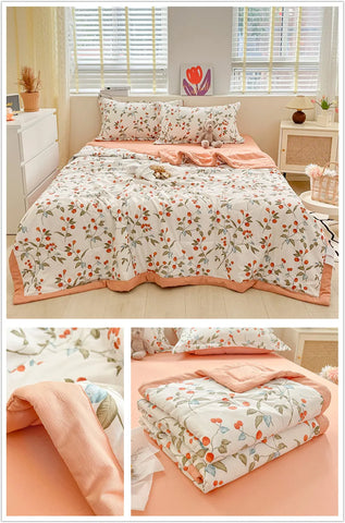 Floral Style Duvets for Summer Soft Comforter Breathable Bedspread 이불 Quilted Blanket Adults/Kids Thin Quilt (No Pillowcase)