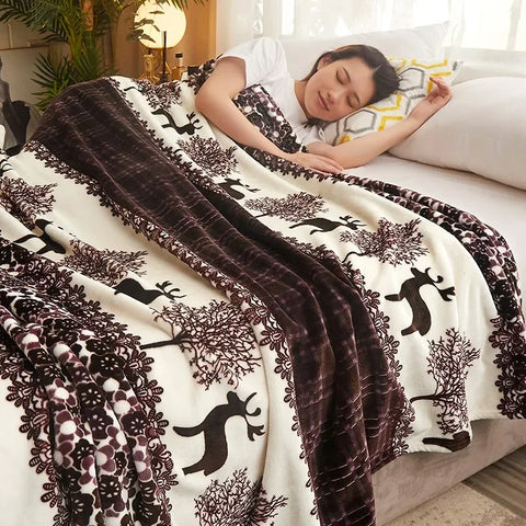 Thin Blanket for Summer Soft Coral Fleece Flannel Blanket for Beds Flower Printed Plaids for Bed Single/Queen/King Size Blanket