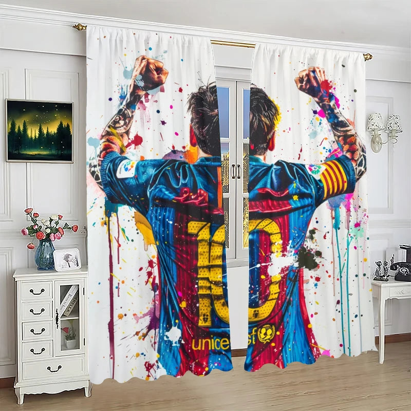 Various Football Number 10 Players -2 pieces - Printed curtains, 100% polyester, suitable for home decor (excluding poles)