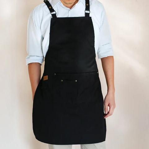 Fashion Unisex Work Apron For Men Canvas Black Apron Bib Adjustable Cooking Kitchen Aprons For Woman With Tool Pockets