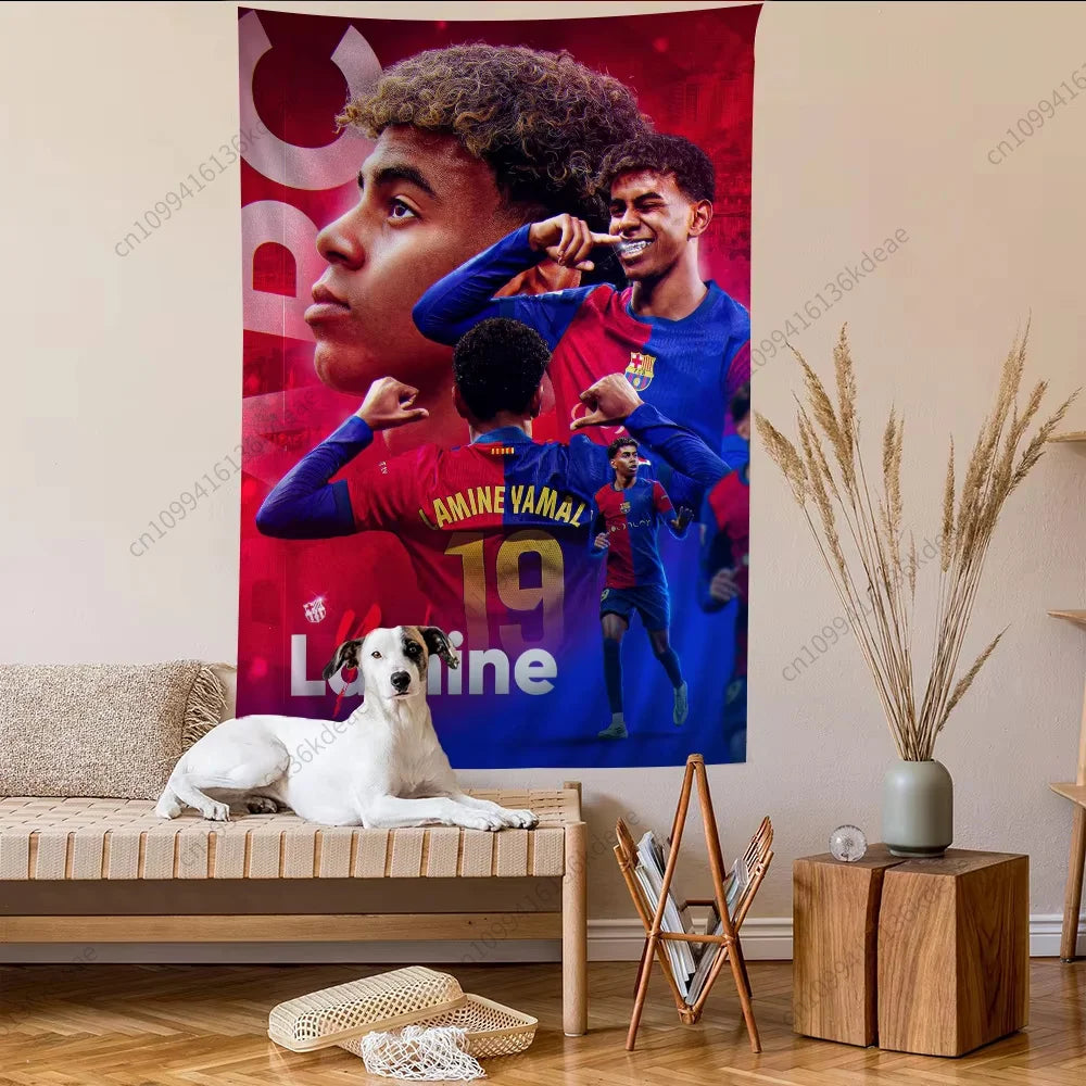 Wall Tapestry Decor L-Lamine Football Star Y-Yamal Anime Tapestry Flags Bedroom Dorm Wall Hanging Background Cloth Festival Gift
