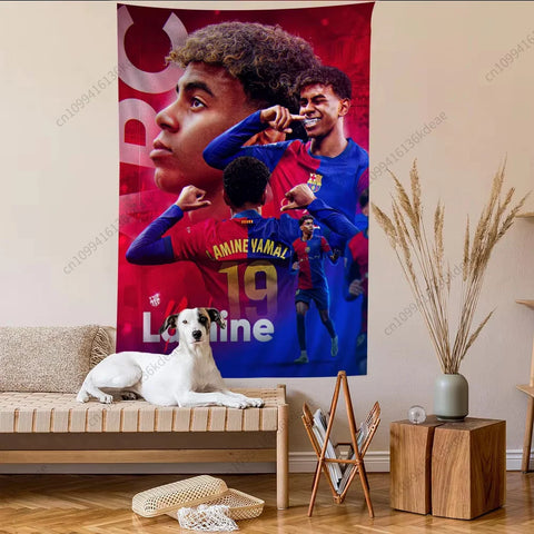 Wall Tapestry Decor L-Lamine Football Star Y-Yamal Anime Tapestry Flags Bedroom Dorm Wall Hanging Background Cloth Festival Gift