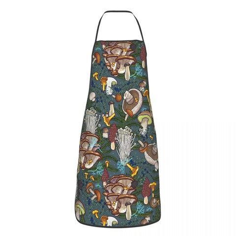 Unisex Vintage Night Mushrooms Apron Adult Women Men Chef Tablier Cuisine for Cooking Kitchen Botanical Forest Garden Painting