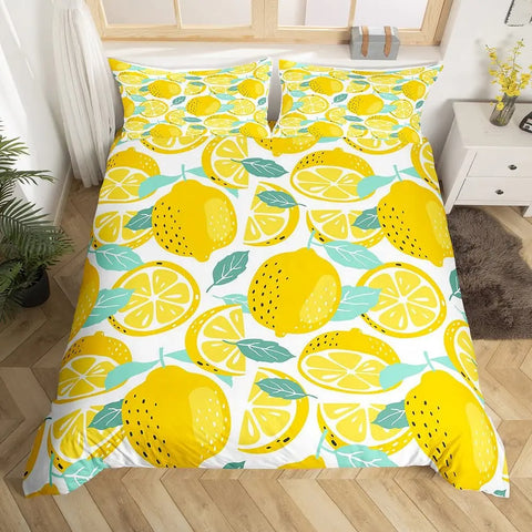 Lemon Duvet Cover Girls Boys Kids Botanical Lemon Pattern Comforter Cover Tropical Fruit Room Decorative Bedding Set with Zipper