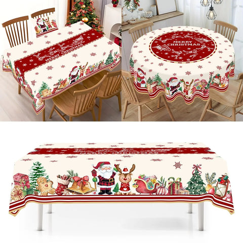 Rustic Christmas Tablecloth Santa Snowman Table Cover Christmas Party Table Decorations for Home Kitchen 2025 Xmas Gifts Navidad