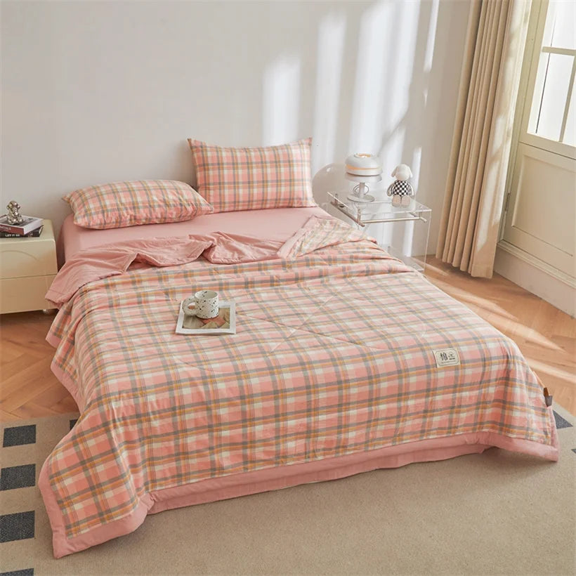 Summer 100% Cotton Thin Quilt Comforter Soft Air Conditioning All Season Quilt/Duvet/Blanket Lightweight Bed Cover Soft Bedding