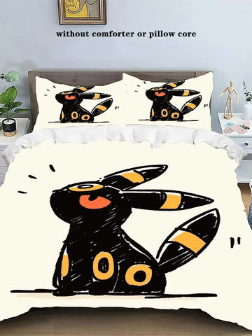 Pokemons Cartoon Anime Bedding Set Kawaii Pikachu Gengar Eevee Charizard Quilt Duvet Cover Children's Set Room Decoration Gift