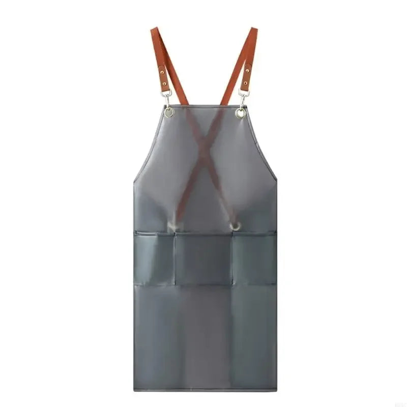 B0KC Transparent TPU Back Cooking Apron Oil-proof Overall Household Kitchen Women Work Clothes with Pocket Halter Apron